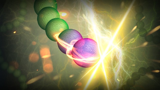 Conceptual image showing light-harvesting bacteria as coloured spheres emitting a bright flash of energy