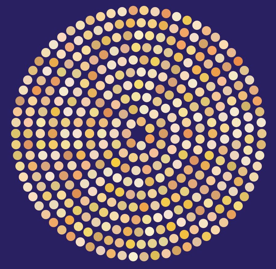 一个大圆圈由一堆不同土色的小实心圆圈组成。