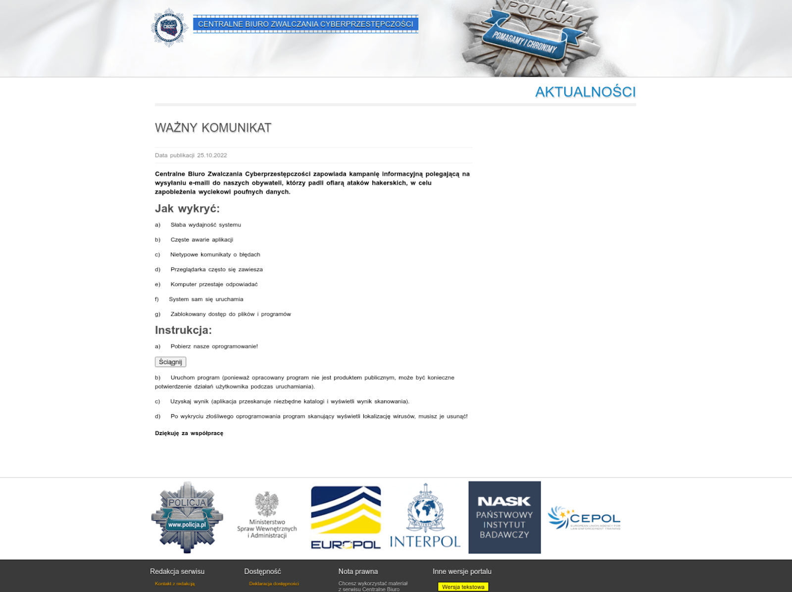 Homepages belonging to the primary cyber-defense agencies of Ukraine and Poland