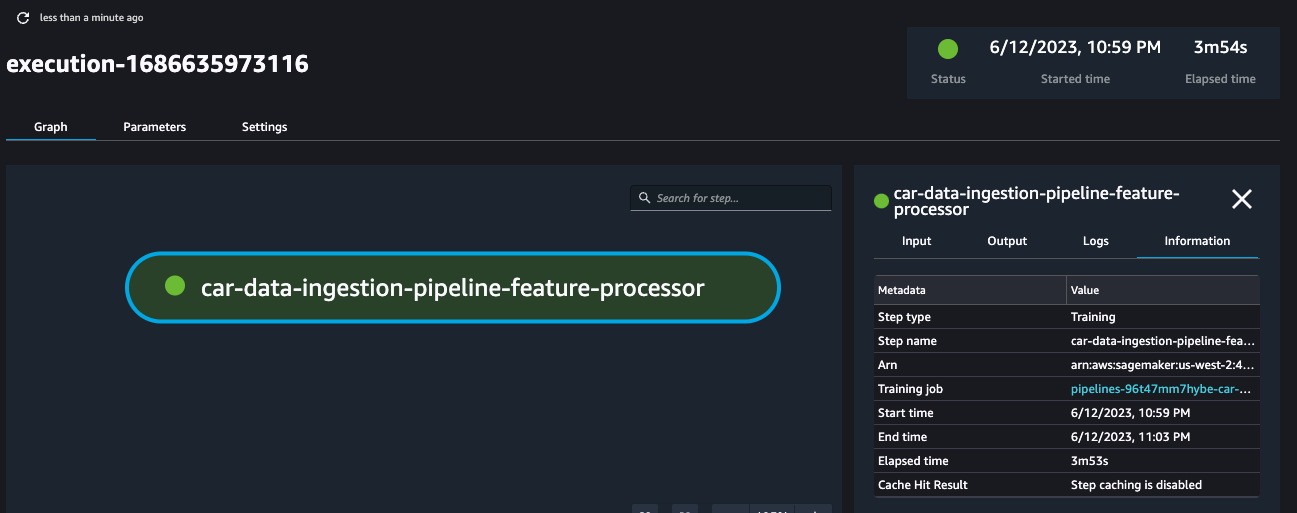 Image shows the sagemaker UI with the pipelines in execution