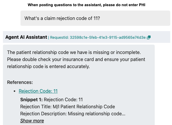Example screenshot from Q&A chatbot