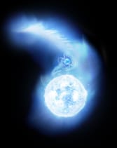 Η εντύπωση ενός καλλιτέχνη για το δυαδικό σύστημα ακτίνων Χ IGR J17252-3616, το οποίο αποτελείται από ένα αστέρι νετρονίων και ένα μπλε υπεργίγαντα αστέρι