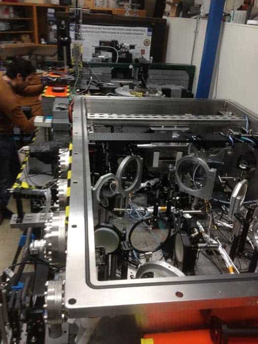 Photograph of the set-up used to create positron beams at the University of Michigan