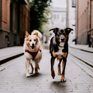 2 собаки гуляють по вулиці