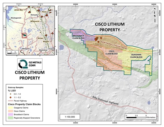 Cannot view this image? Visit: https://platoblockchain.net/wp-content/uploads/2024/03/q2-metals-to-acquire-100-of-the-large-scale-cisco-lithium-property-located-in-james-bay-quebec-with-historical-assays-including-115-4-metres-at-1-21-li2o-2.jpg