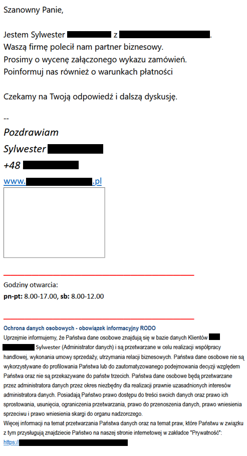 图 6. 针对波兰公司的网络钓鱼电子邮件示例