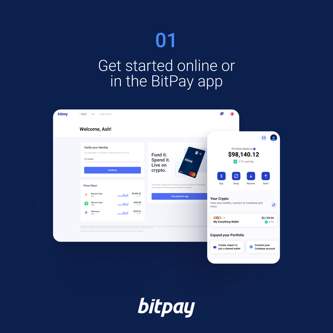 BitPay Bill Pay Step 1: Get started online or in the BitPay app