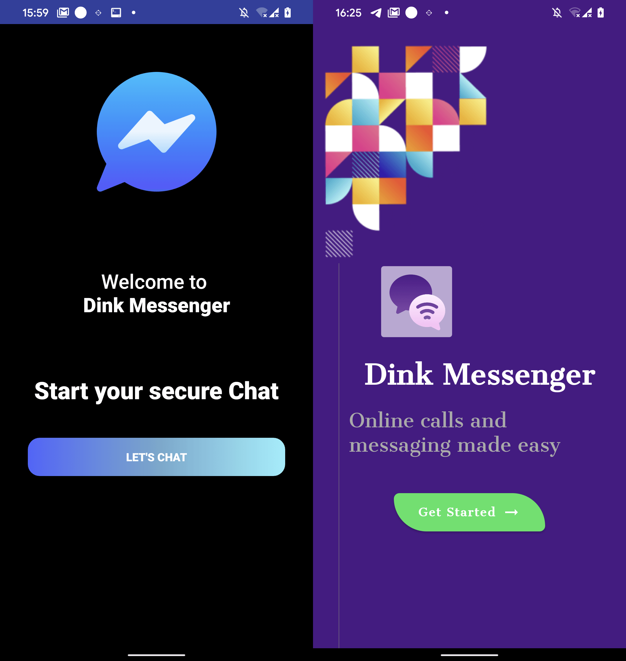 Figure 5. User interface of Dink Messenger downloaded from a dedicated website (left) and Google Play (right)